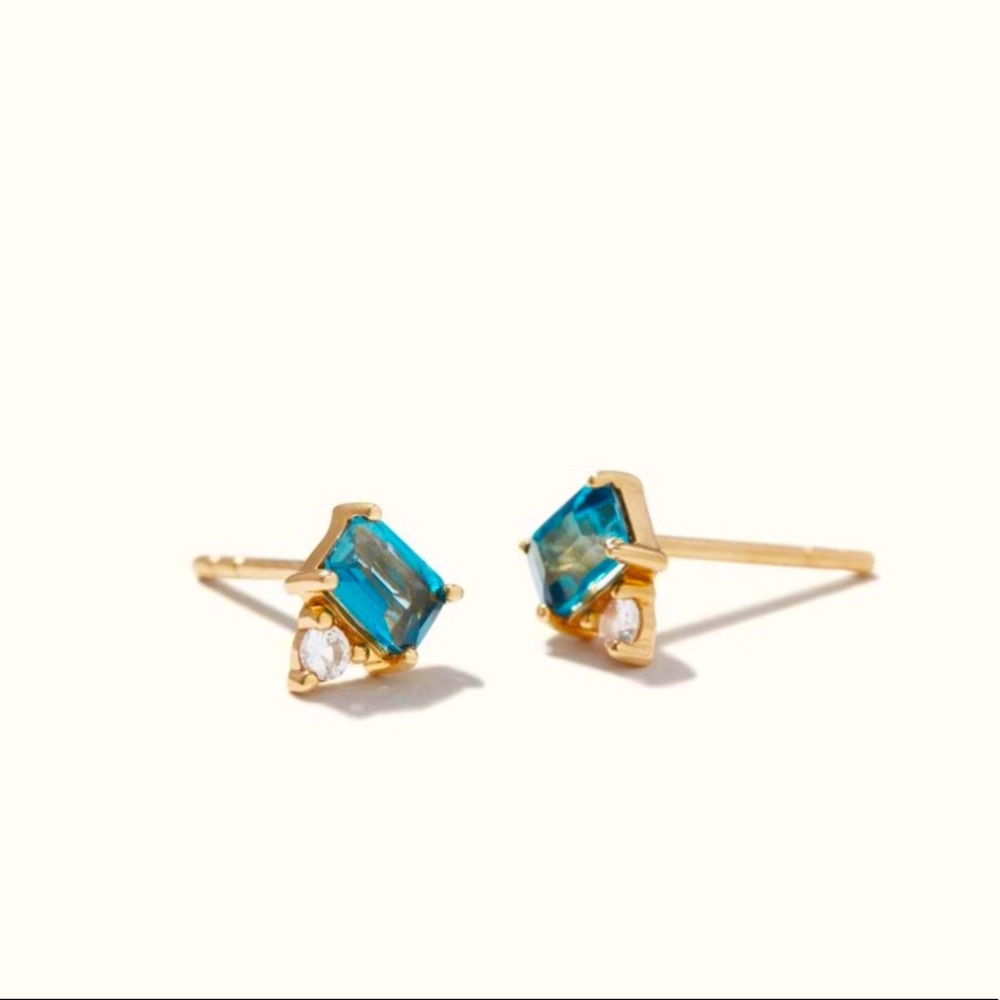 Mejuri Blue Topaz Duo Studs London Blue Topaz, Discontinued by Mejuri - Picture 1 of 6